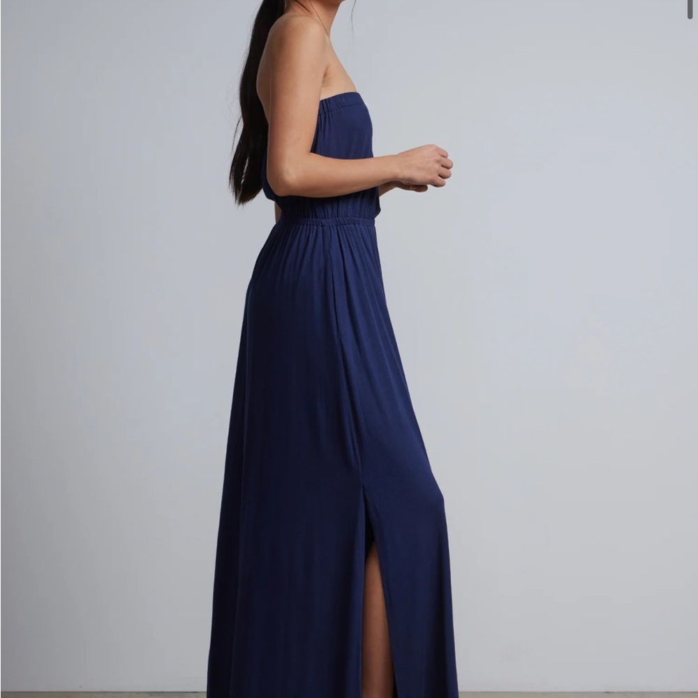 Strapless Side Slit Maxi Dress With Pockets